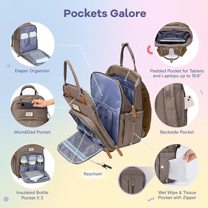 RUVALINO Diaper Bag Backpack, Large Capacity, Waterproof