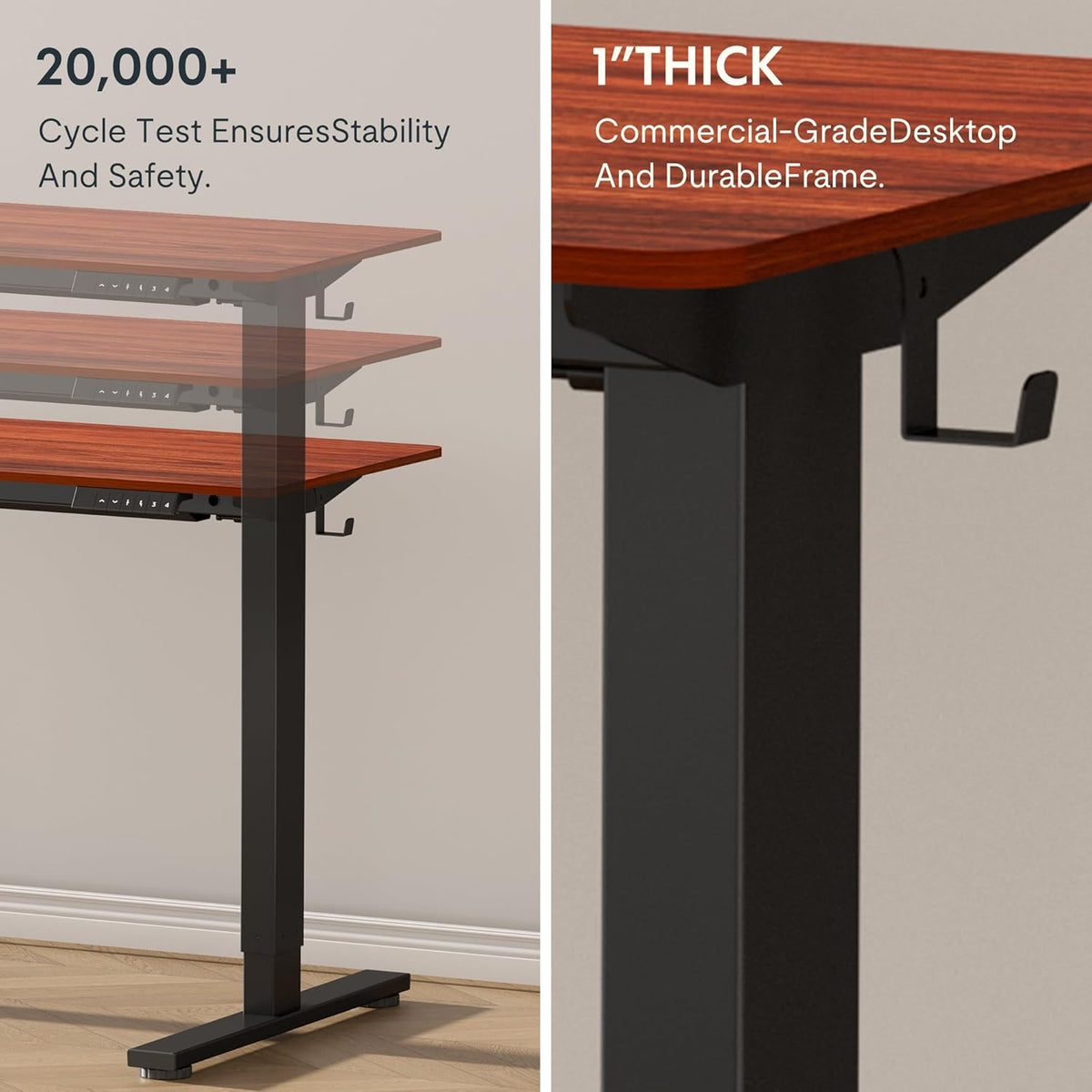 FLEXISPOT EN1 Whole-Piece Standing Desk - 60"x24" Electric Stand Up Desk Workstation, Home Office Computer Standing Table Height Adjustable (Black Frame + Mahogany Top, 2 Packages)