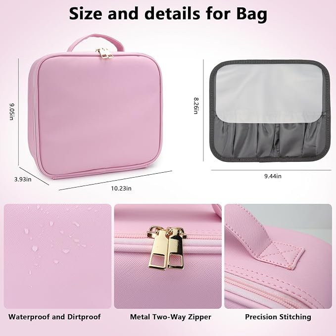 Travel Makeup Bag with LED Mirror Travel Makeup Organizer with 3 Lighted
