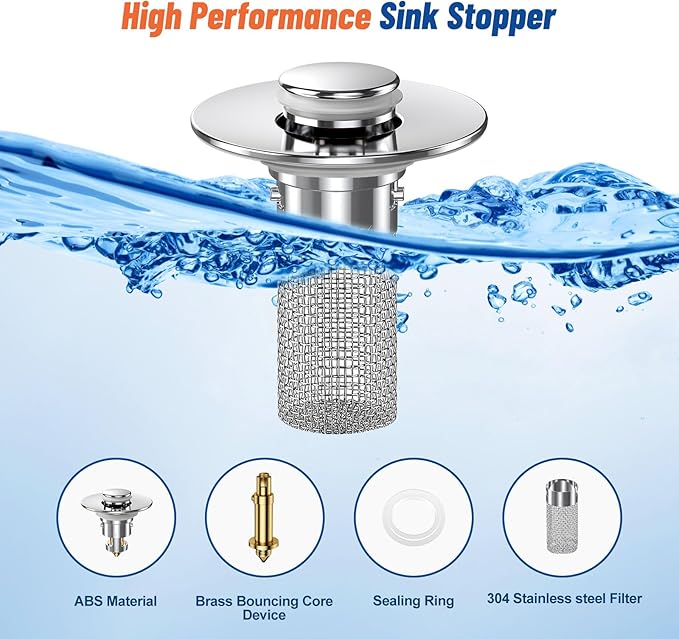 2024 New Pop Up Bathroom Sink Drain Strainer Hair Catcher, Sink Drain Stopper