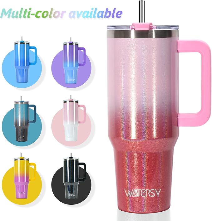 30 oz Shiny Tumbler with Handle and Straw,Stainless Steel Tumbler with Lid and Straw,Insulated Travel Mug(Cold for 34 Hours),Water Bottle for Iced Tea,Coffee (Red)