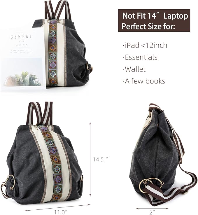 Goodhan WomCanvas Backpack Daypack Casual Shoulder Bag, Vintage Heavy-duty
