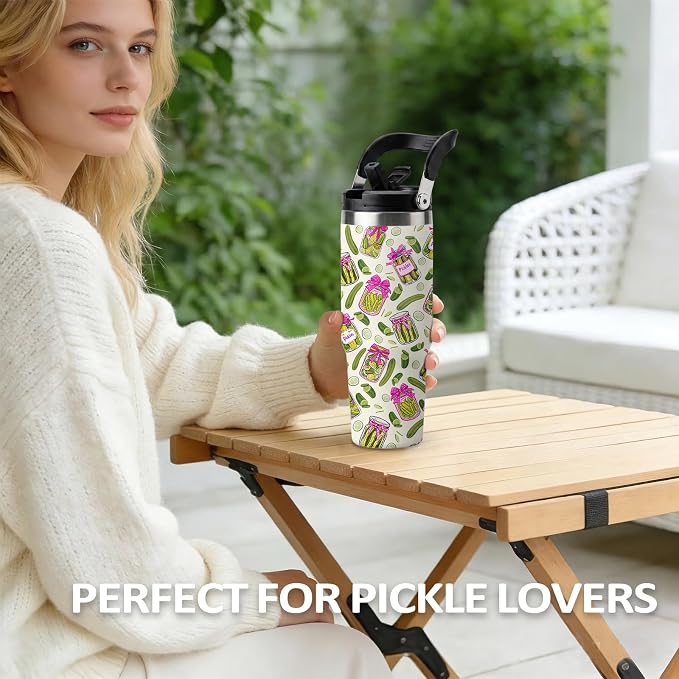 Pickle Tumbler 30oz - Pickle Themed Gifts for Adults, Stainless Steel Insulated Cup with Handle, Novelty Water Bottle for Pickles Lovers, Funny Kitchen Theme Present