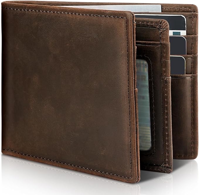 Mens Wallet Genuine Leather Bifold RFID Blocking Wallet