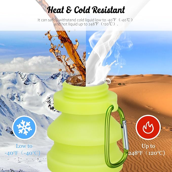 Nefeeko Collapsible Water Bottle, Reuseable BPA Free Silicone Foldable Water