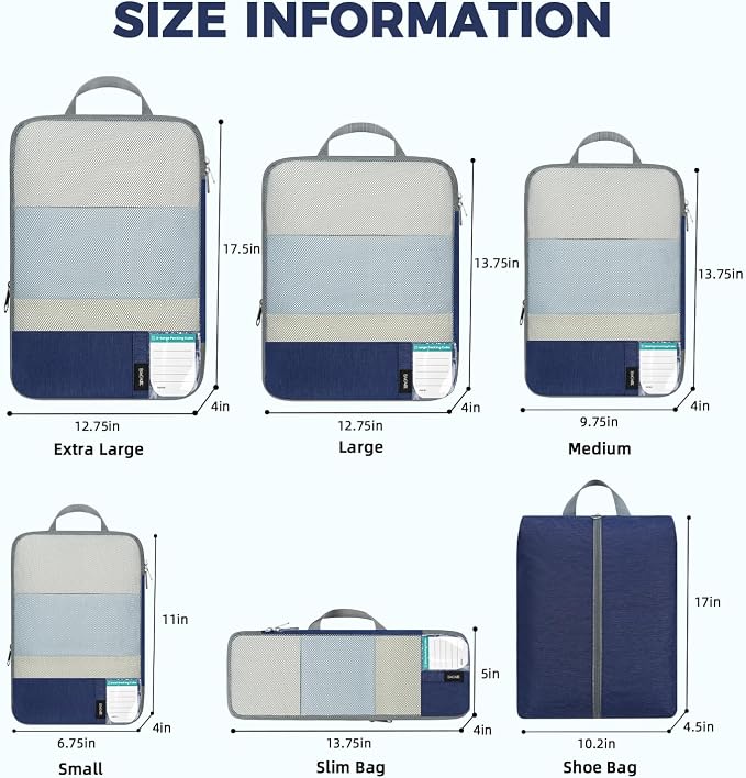 BAGAIL 6 Set/4 Set Lightweight Compression Packing Cubes