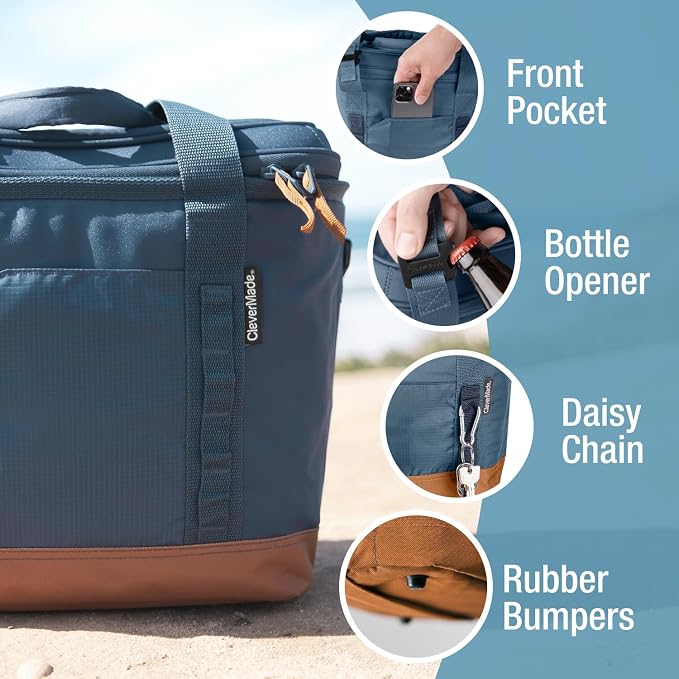 CleverMade Collapsible Insulated Cooler Bag – Leakproof Soft Folding Cooler