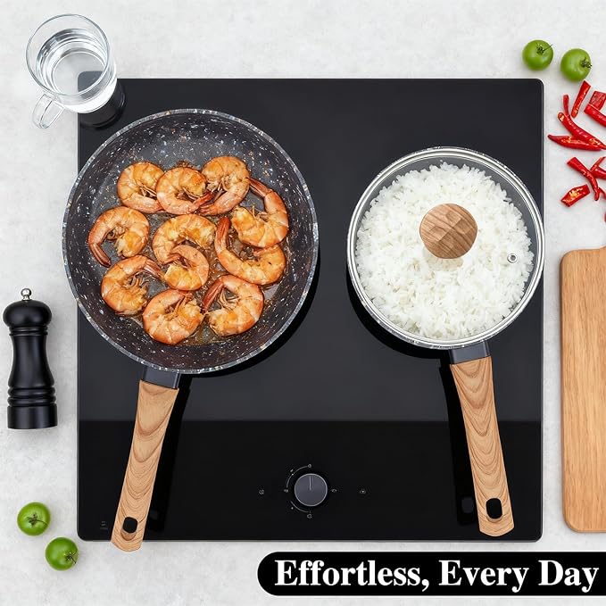 Nonstick Cookware Set, 2-Piece Non-Toxic Coated 8.5 Inch Frying Pan & Saucepan