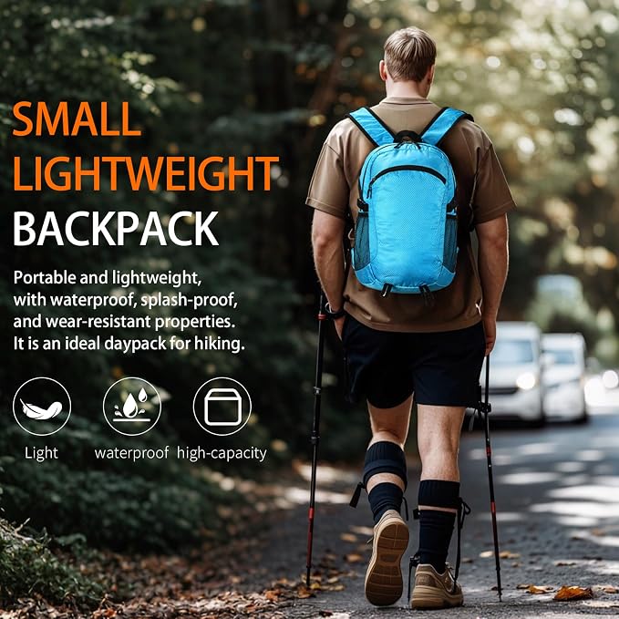 Small Hiking Daypack, 15L Waterproof Hiking Backpack Packable Lightweight
