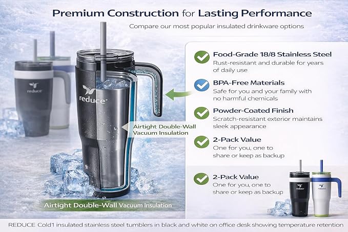 REDUCE 24 oz. Cold1 Tumbler, 2-Pack (Black & whitish)