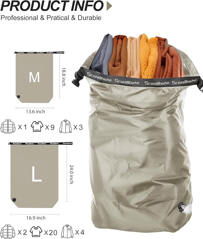 Travel Laundry Bag, Pump Free Vacuum Storage Bag Reusable Compression Dirty