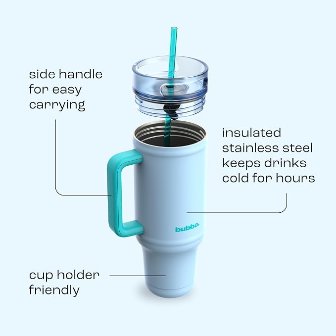 bubba 40 oz Insulated Stainless Steel Tumbler with Handle and Straw - Leakproof, Dishwasher Safe, Cup Holder Tumbler, Lead-Free and BPA-Free, Daydreamin'