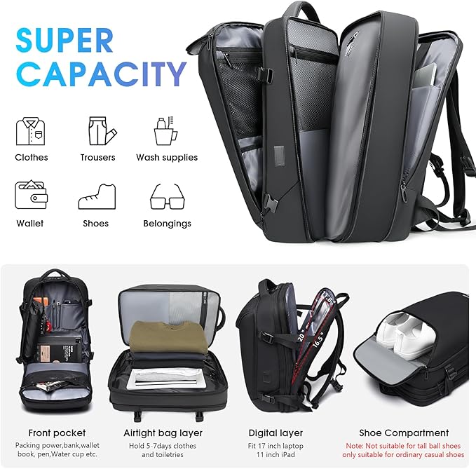 Vacuum Travel Backpack with Pump, 50L Expandable Compression Backpack With