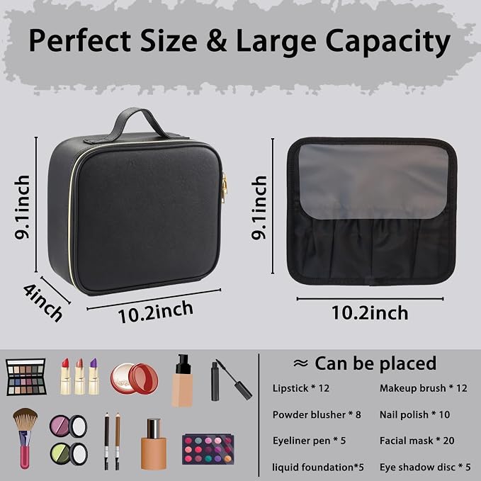 Makeup Bag with Led Mirror, Travel Makeup Organizer with 3 Color Setting