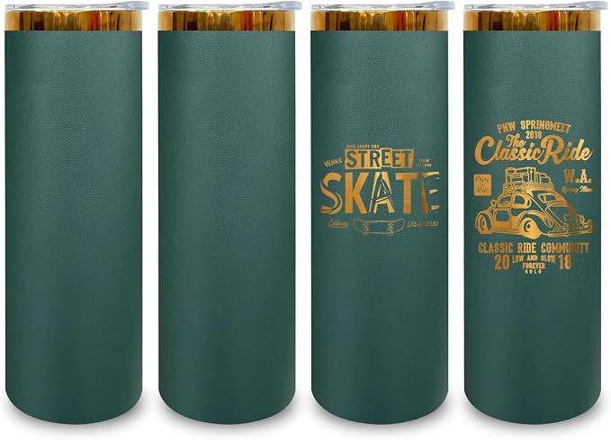 20 oz Skinny Tumblers Stainless Steel Tumbler with Lid and Straw Double Wall Vacuum Insulated Coffee Mug 20oz Powder Coated Cup for Hot and Cold Drinks(Green,4 pack)