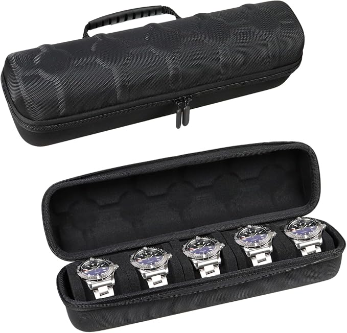 Juntan 5 Slots Hard Watch Travel Case, Portable Nylon Zipper Storage Organizer