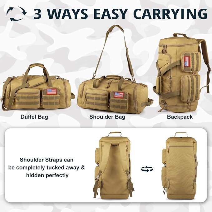 Tactical Gym Bag for Men，70L Large 3 in 1 Sports Duffle Bag