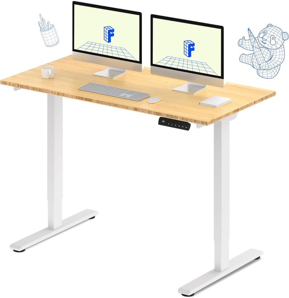 FLEXISPOT E3 Bamboo Dual Motor 55x28 Inch Electric Height Adjustable Standing Whole-Piece Board Desk Sit Stand Up Desk (White Frame + Bamboo Desktop)