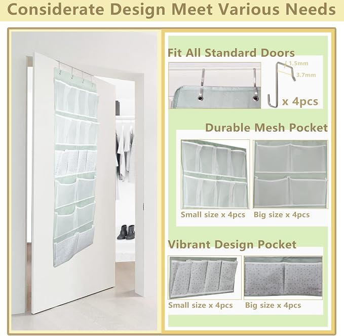 18 Pocekts Over the Door Shoes Organizer, Behind Door Hanging Storage Pocekt