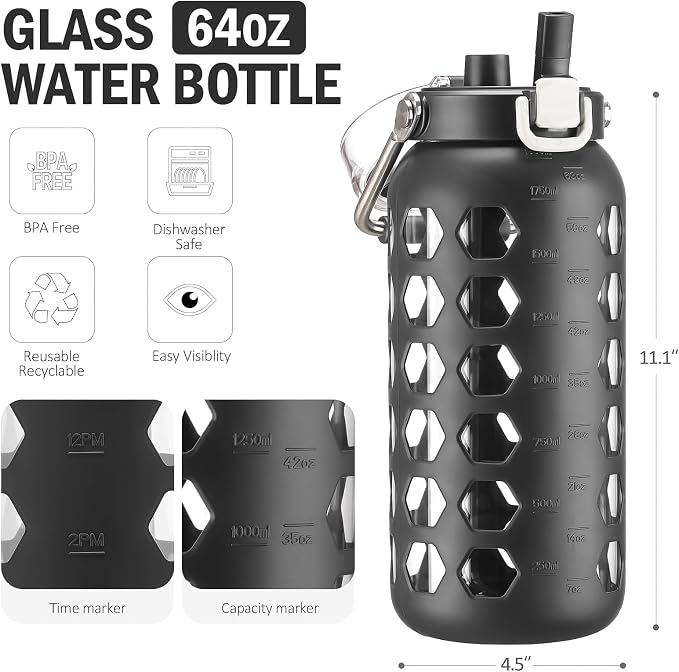 MUKOKO 64oz Glass Water Bottles