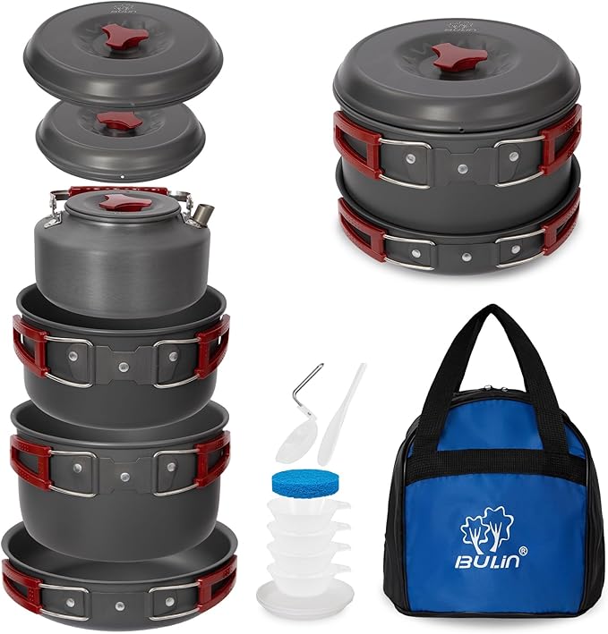 Bulin 24/13/11/8/4 PCS Camping Cookware Mess Kit Lightweight Backpacking