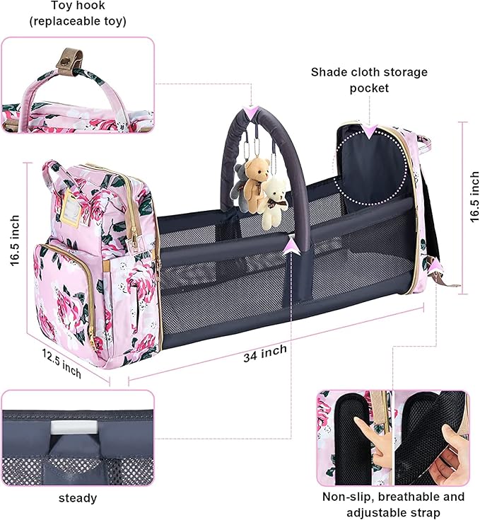 Diaper Bag Backpack with Changing Station, Foldable