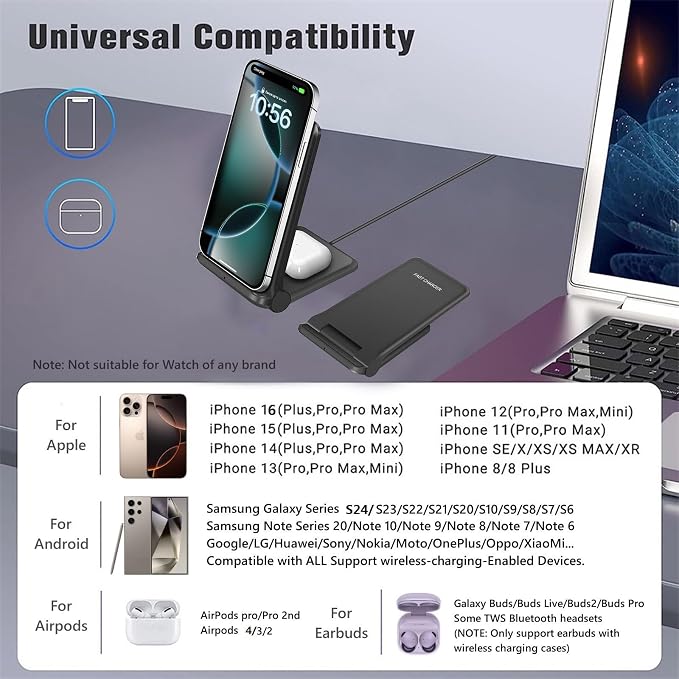 25W Wireless ChargerFoldable 2 in 1 Wireless Charging Station for Apple iPhone 16/16 Pro/15/14/13/12/11/Plus/SE/X/AirpodsPDKUAI 15W Fast Dual Wireless Induction Charge Stand for Samsung/LG
