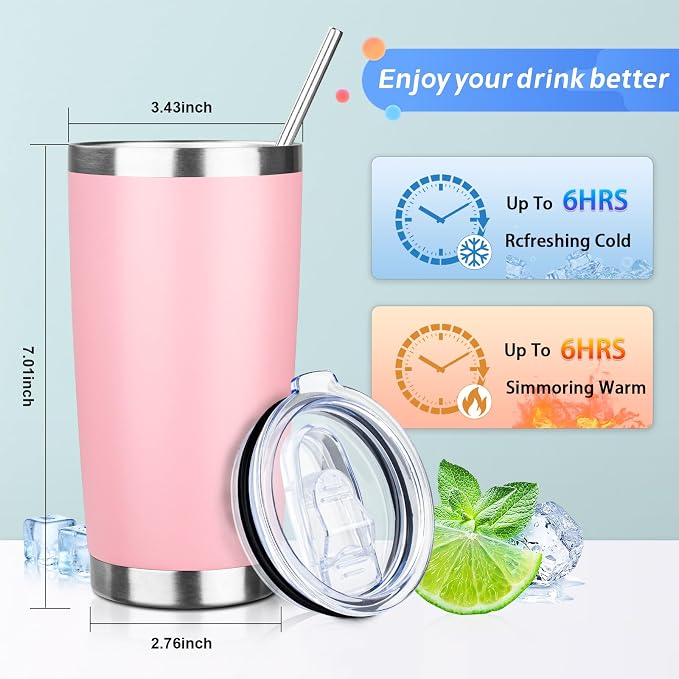 20oz Tumbler with Straw and Brush, Stainless Steel Vacuum Insulated tumbler