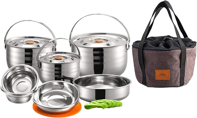 CAMPINGMOON Camping Cookware Set Stainless Steel Outdoor Nesting Cooking Mess