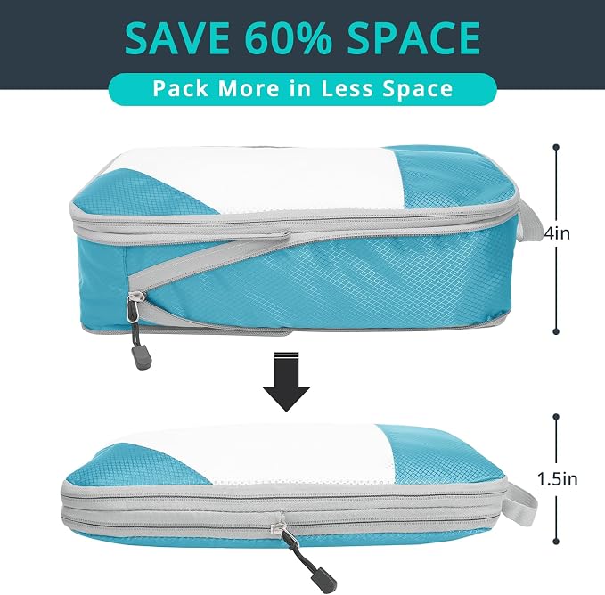 Compression Packing Cubes 6 Set, Compressible Space-Saving Packing Cubes