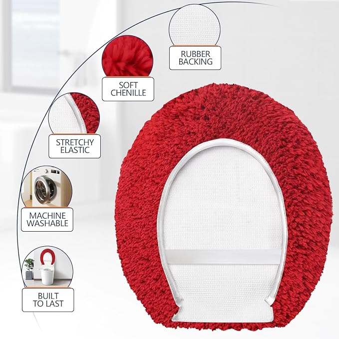 Microfiber Elongated Toilet Seat Cover 19.5"x 15" Machine Washable Solid Toilet