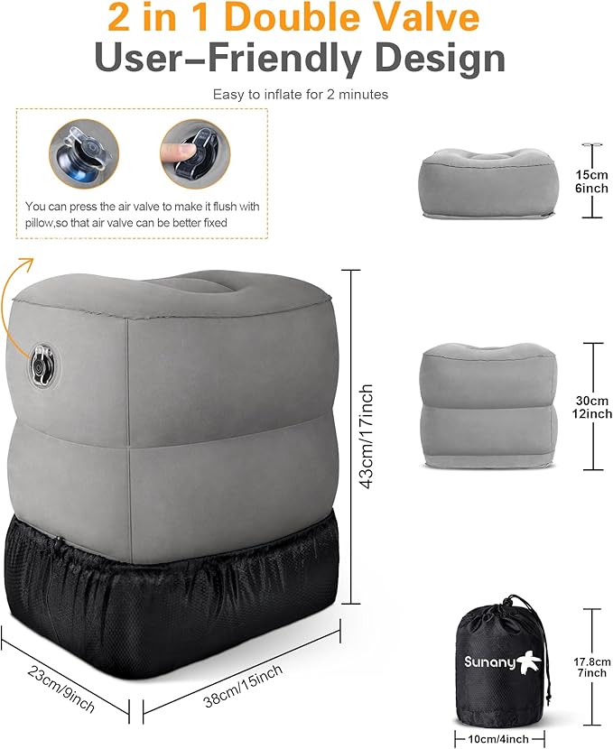 Sunany Inflatable Travel Foot Rest Pillow, Airplane Bed