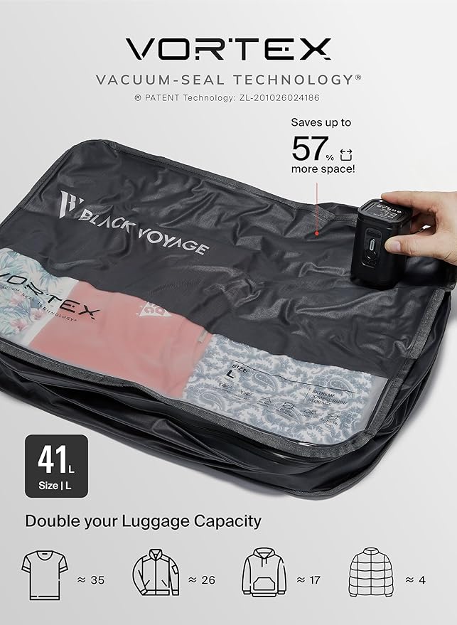 Black Voyage Reusable Vacuum Compression Travel Bag