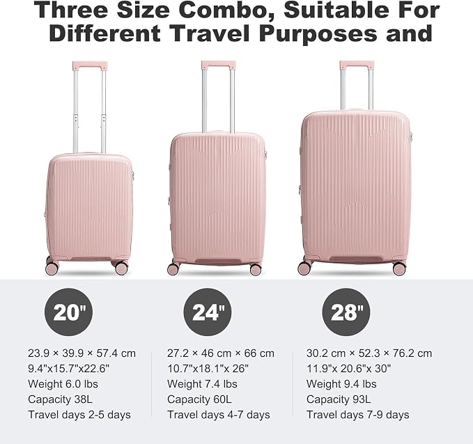 Nazhura Luggage Set, 3-Piece Hardside Suitcase Set, 20-inch Carry On, 28-inch
