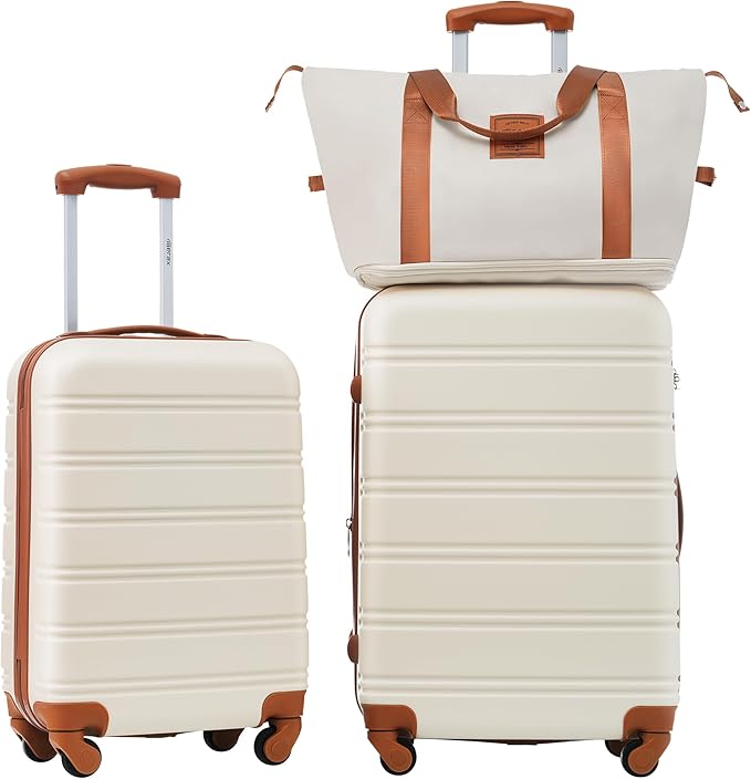 Merax Luggage sets of 3 Piece 20 24 IN Carry on Luggage Hard Case White and