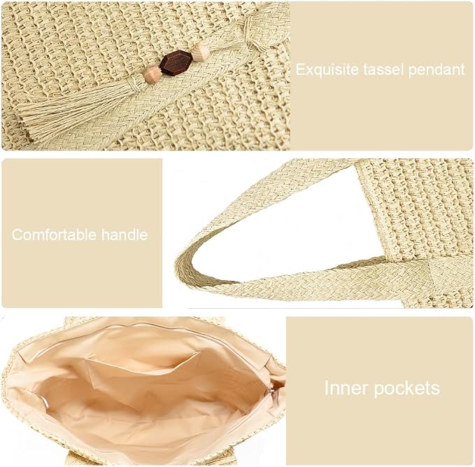 Straw Beach Bags for Women Woven Beach Tote Bag Casual Boho Large Shoulder