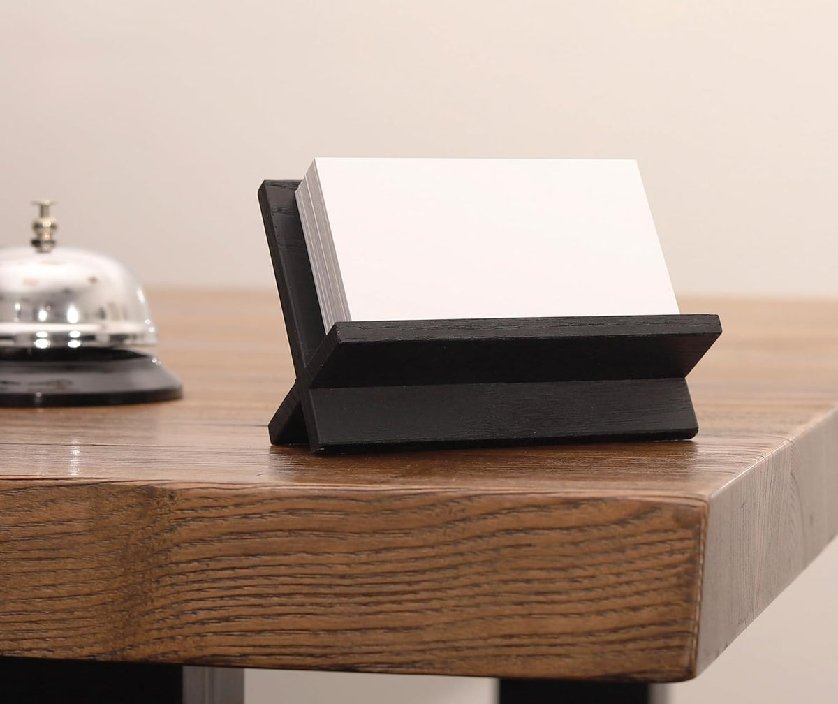 Set of 3 Business Card Holders for Desk - Black Wood Small Cards Holder, Professional Desktop Business Card Stand Display, Wooden Name Card Holder