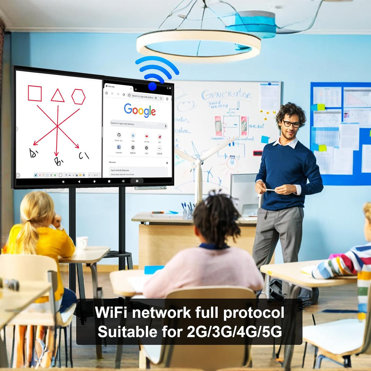 Smart Board 55 Inch, 8+64GB Interactive Whiteboard Google EDLA Certified Rotating Touch Screen, Screen Mirroring for Live Streaming, Classroom, Home and Business (Wall Mount Included)