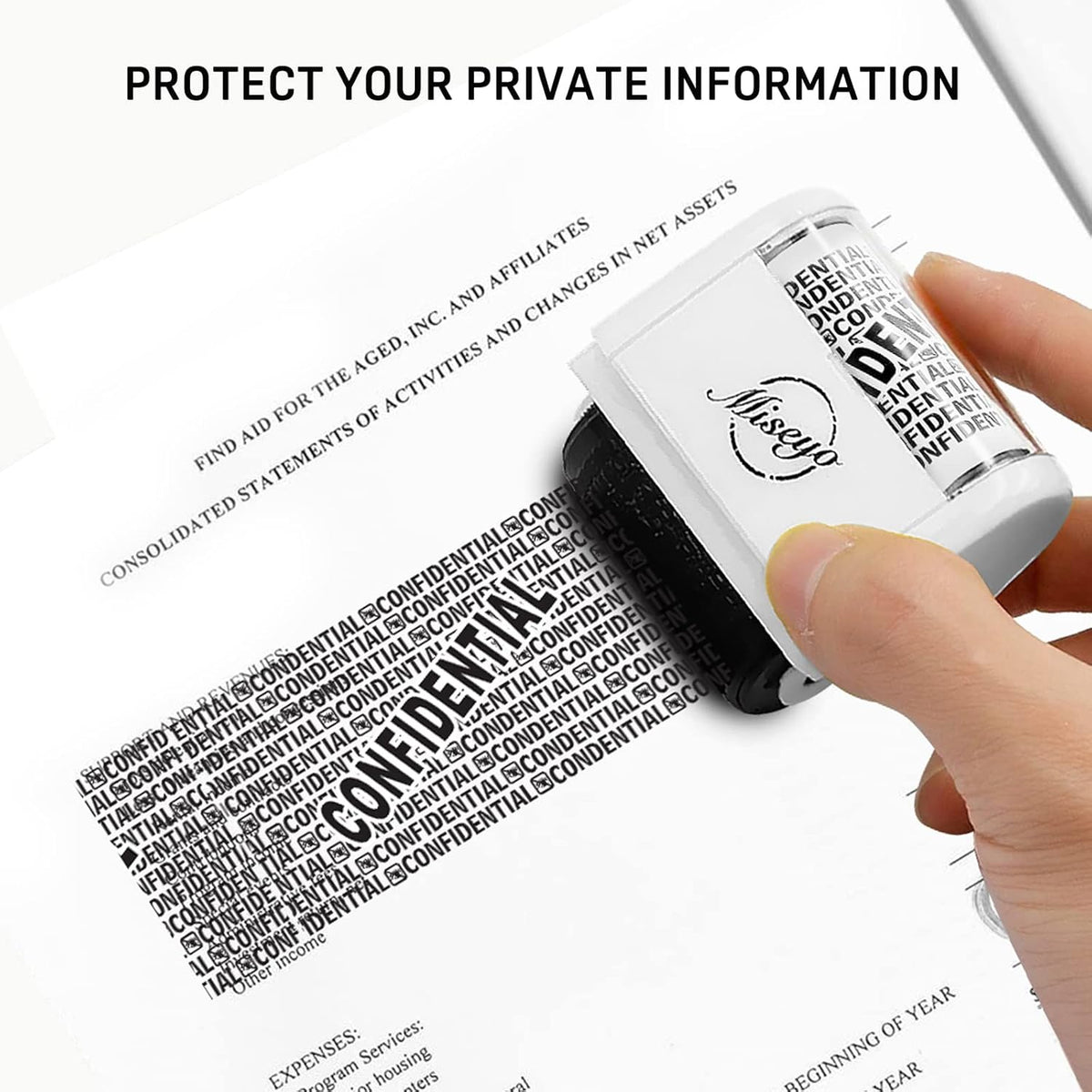 Miseyo Wide Roller Stamp Identity Theft Stamp 1.5 Inch Perfect for Privacy Protection - 3Pack Set(White)