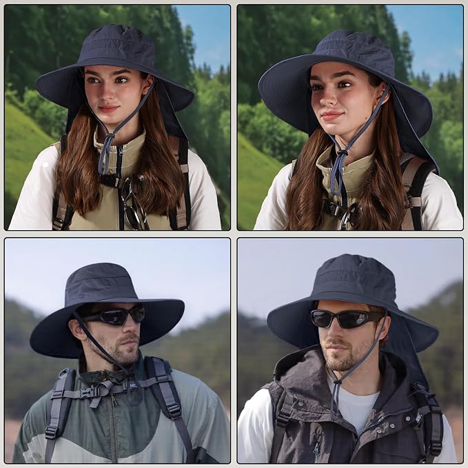 Sun Hats for Men Women, UPF50+ Protection Safari Hat, Wide Brim Fishing Hat