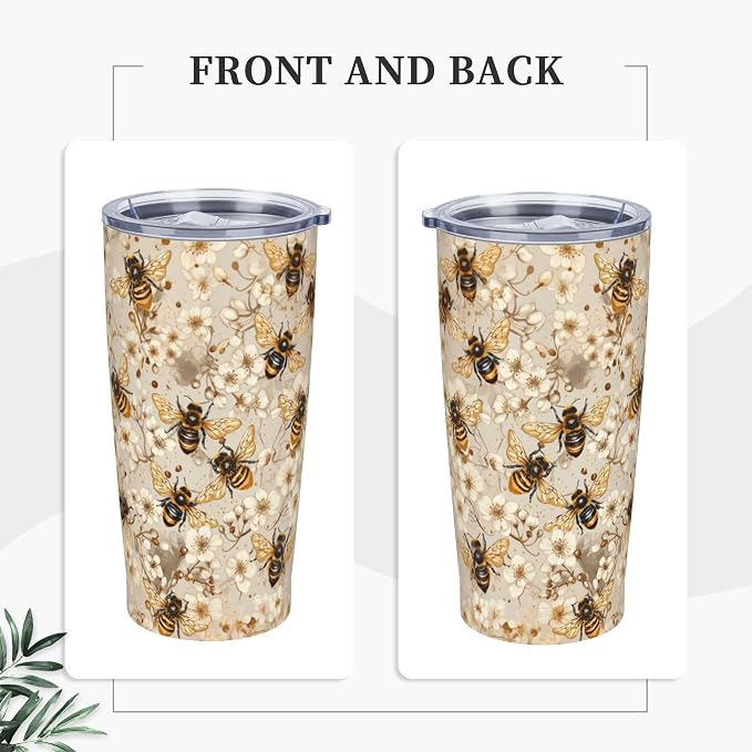 Bee Tumbler with Lid and Straw 20oz Vacuum Insulated Coffee Cup Stainless Steel Tumblers Leakproof Travel Mug Present for Women Men