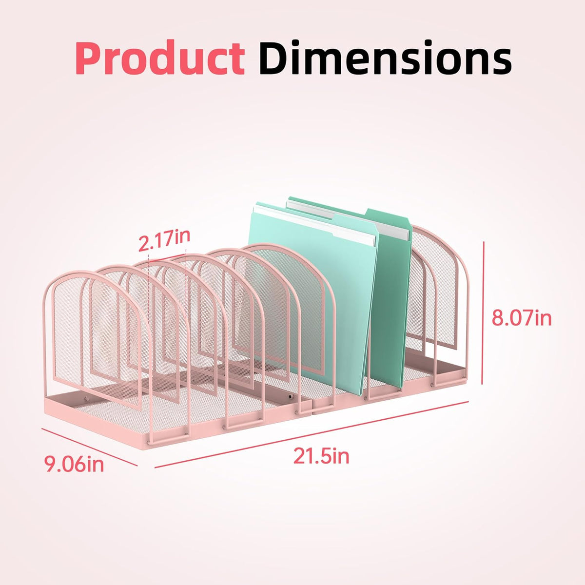 SUPEASY File Organizer 9-Section Mesh Desk Organizer, Upright File Organizer Desktop Organizer File Sorter, File Folder Holder for Office Supplies, Pink