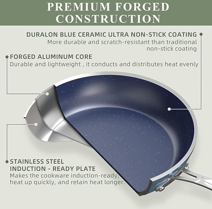 Nuwave Healthy Duralon Blue Ceramic Nonstick Coated 9pc Cookware Set,