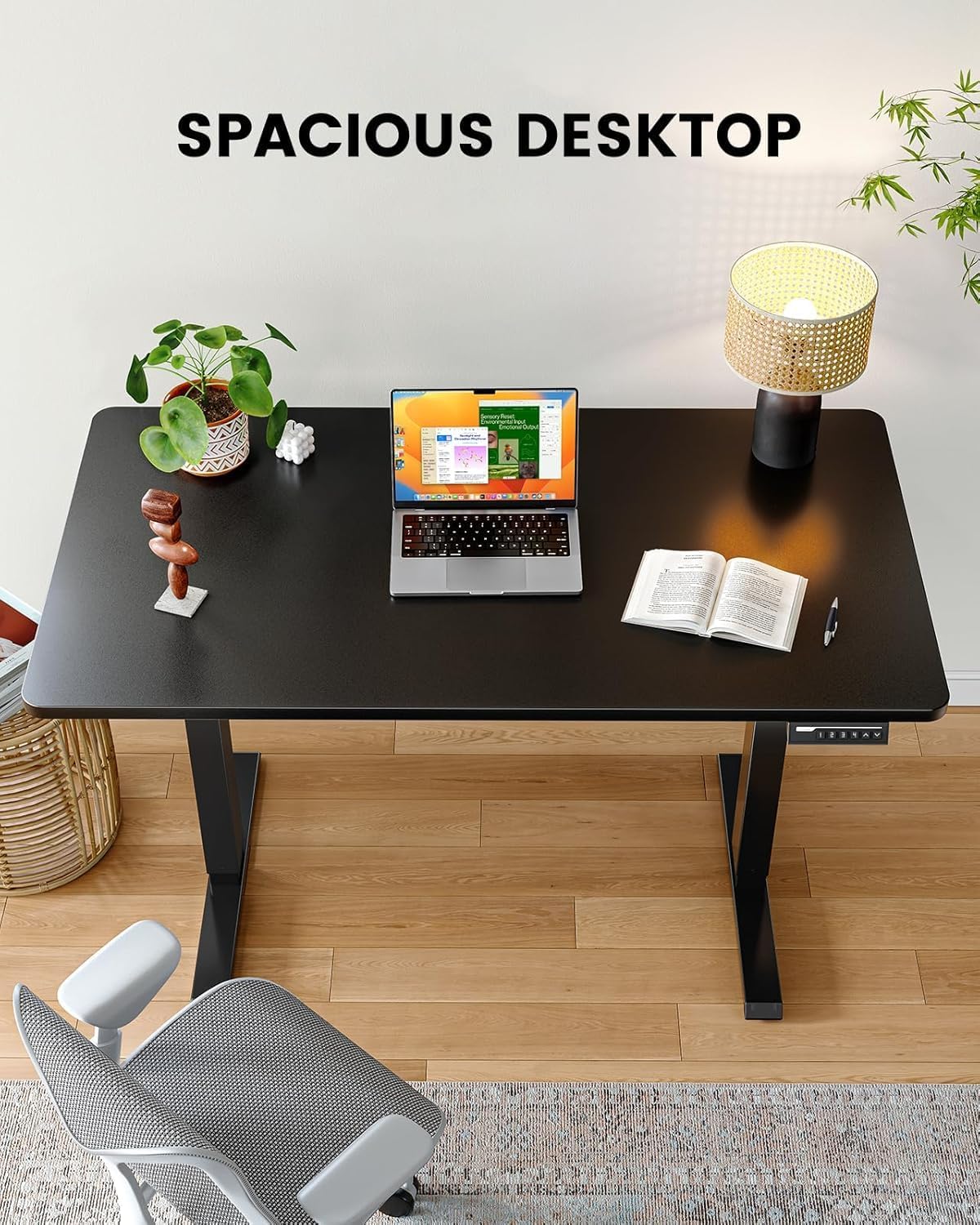ErGear Whole Piece Standing Desk, 40x24 inch Adjustable Stand Up Desk with Cable Management Tray, Electric Computer Workstation for Home Office, Black, EGESD63B