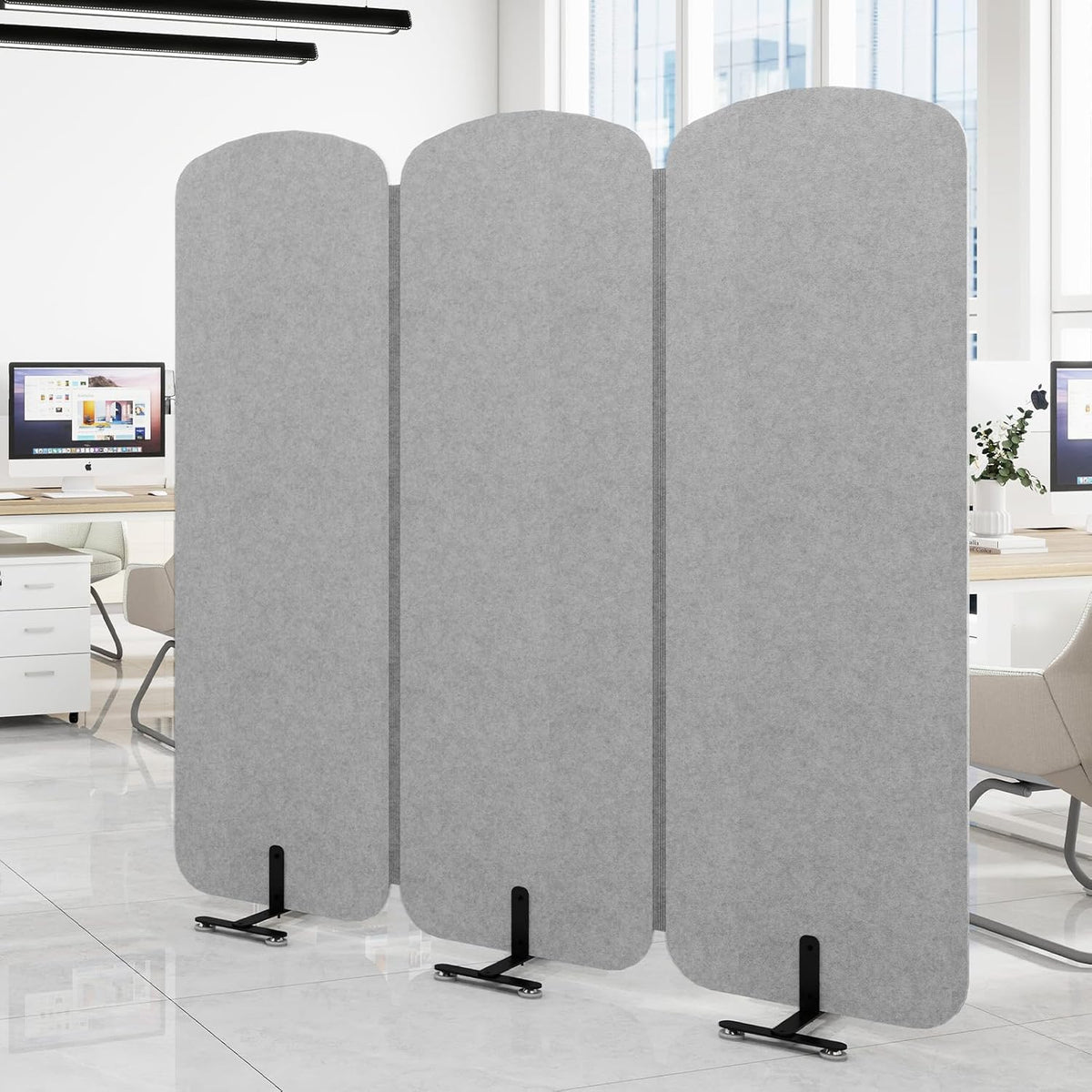 Natwind 3 Panel 73.2 x 71 inch Office Room Privacy Protect Space Divider Portable Partition,Wall Folding Cubicle Indoor Freestanding Acoustic Partition Temporary for Office Room