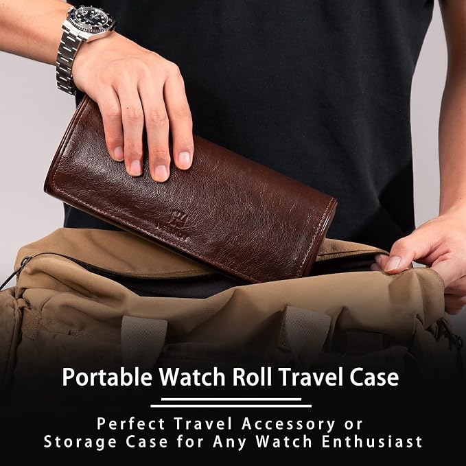 Watch Roll Travel Case: 3 Slot Watch Box Organizer