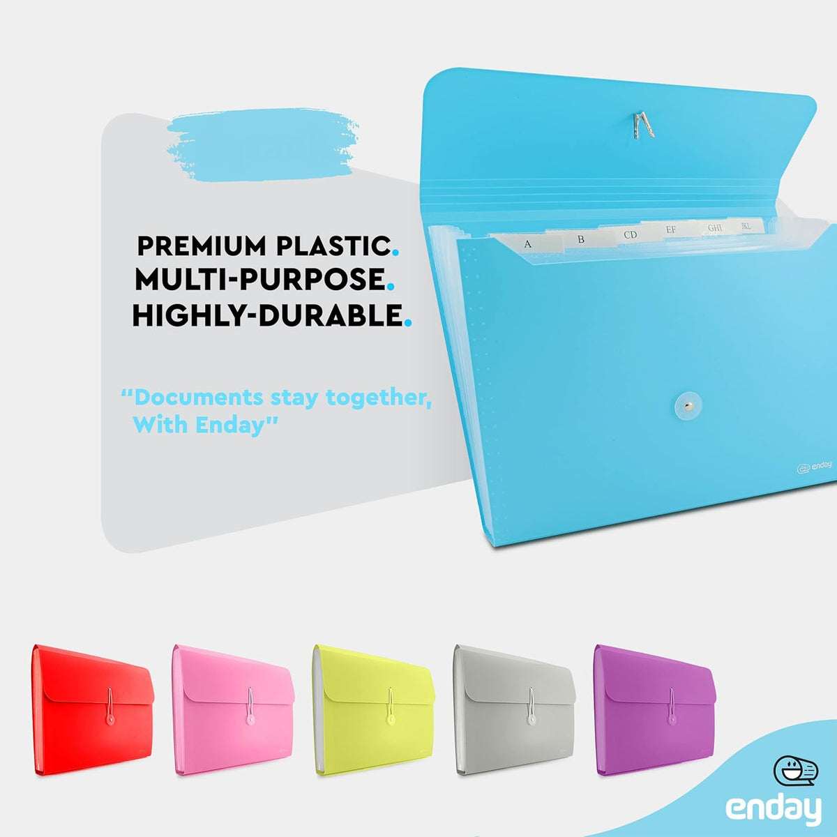 Accordion File Organizer Blue, 7 Pocket Expanding File and Cover Folder with Labels, Plastic Portable Desktop Letter A4 Paper, Also Available in Red, Green, Pink, Purple, Grey, 1 Pc – by Enday