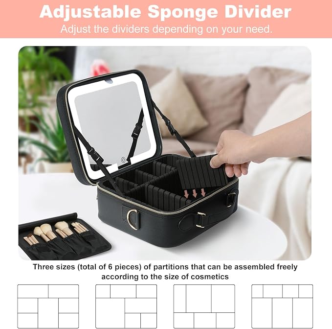 Mocado Travel Makeup Bag with LED Lighted Mirror, Travel Makeup Organizer