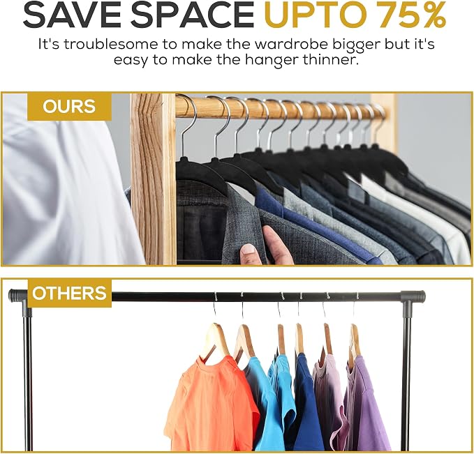 Premium Black Velvet Hangers 30 Pack – Space Saving Felt Hanger, Non Slip