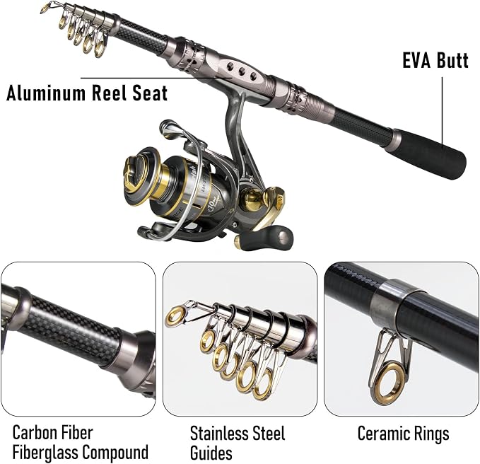 Dr.Fish Fishing Rod and Reel Combos 125-Pieces Telescopic Spinning Pole Reel